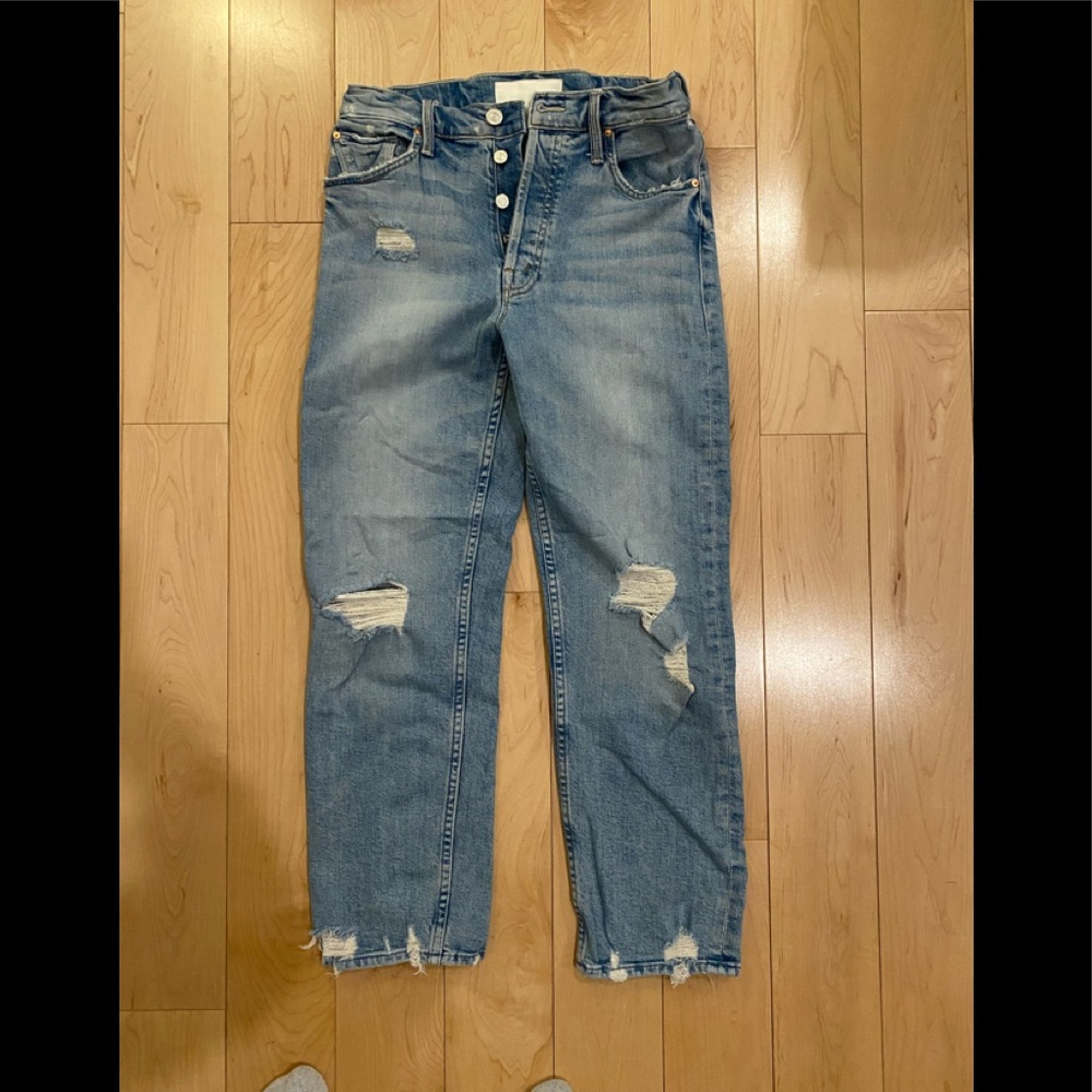 MOTHER-The Tomcat Ripped Crop Straight Leg Jeans